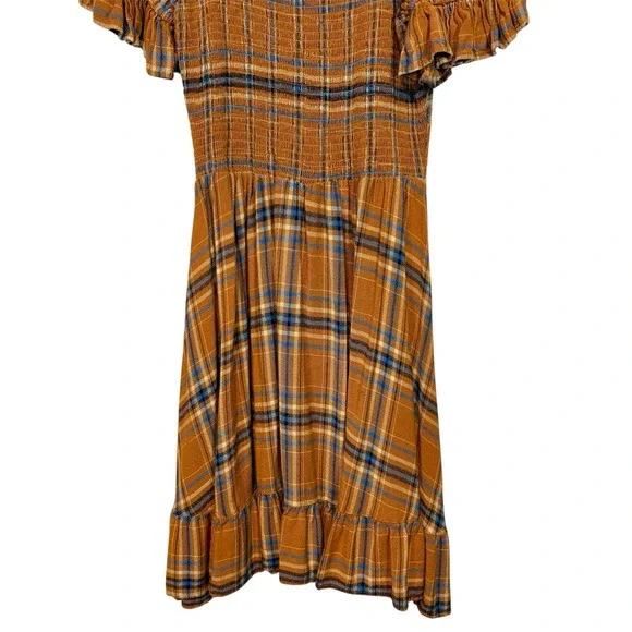 Cottagecore Smocked Dress S/M Plaid Tartan Prairie Academia Milkmaid Boho Folk - Picture 6 of 8